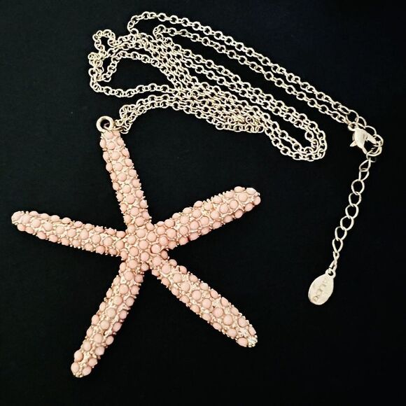 Vintage ALDO Starfish Pendant Jeweled Pink Small Cabochons Necklace Gold T 4030 - Picture 9 of 12
